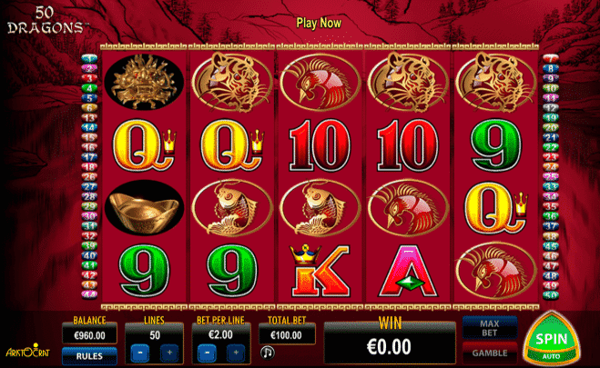 Screenshot of 50 Dragons Pokie by Aristocrat Gaming