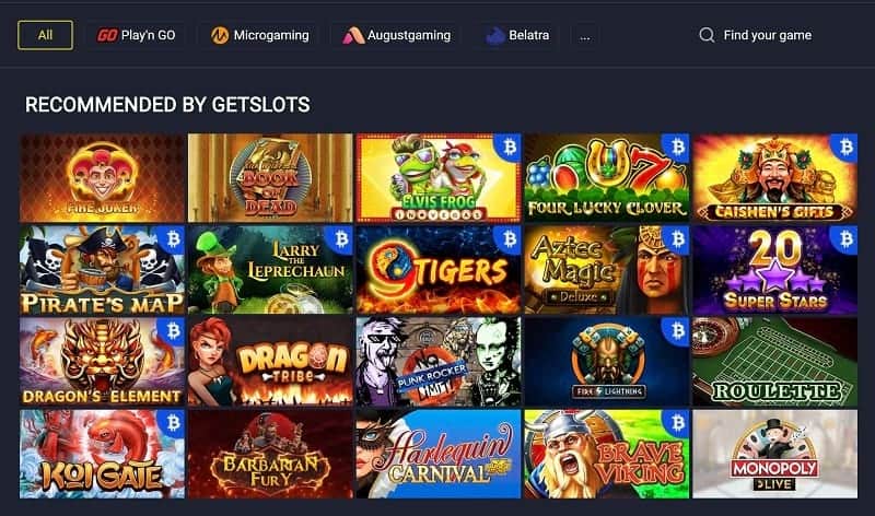 Pokies Selection at GetSlots Casino