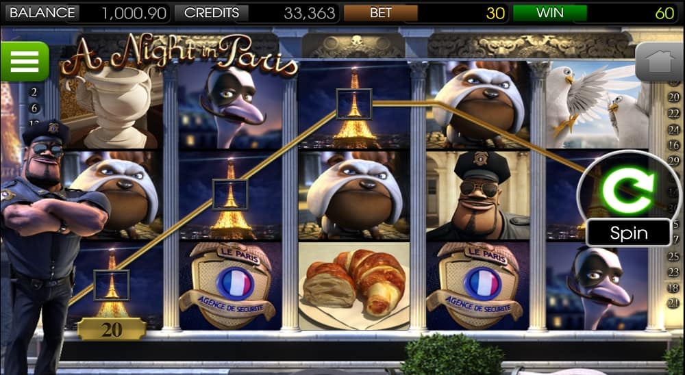 A Night in Paris Pokie by BetSoft at DuckyLuck Casino