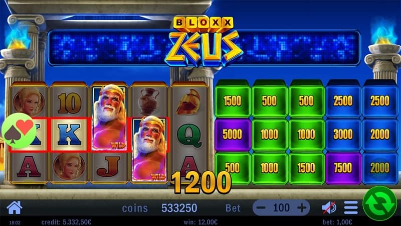 Bloxx Zeus Slot Game by Swintt - Screenshot of Dazard Casino