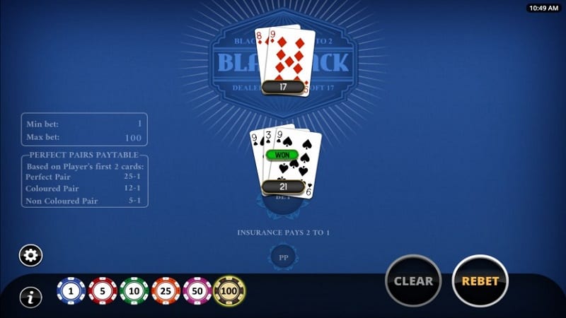 Screenshot of Perfect Pairs Blackjack Game by Swintt at Dazard Casino