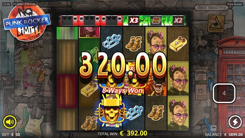 Screenshot of Big Win on Punk Rocker Pokie by Nolimit City