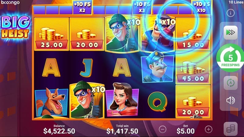 Big Heist Pokie Game by Booongo - Win + Free Spins Screenshot