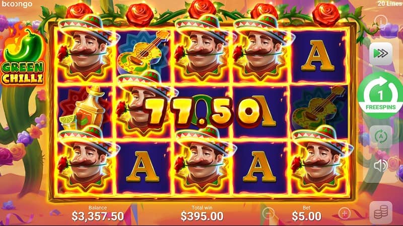 Green Chilli Hold & Win Pokie Game by Booongo - Free Spins Screenshot