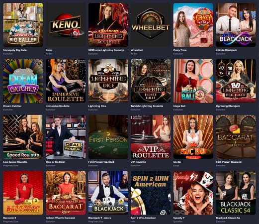 Live Casino Section at Rolling Slots Casino