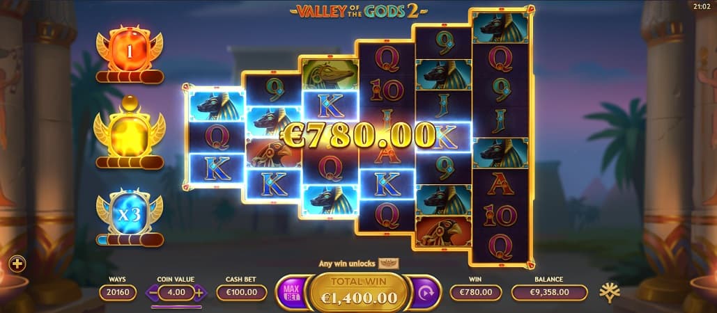 Valley of the Gods 2 Pokie by Yggdrasil - Big Win Screenshot